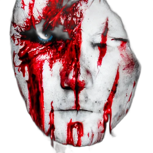 mask, face, photorealistic, concept art, 3d render, comic book art, red, bloody transparent PNG cut-out