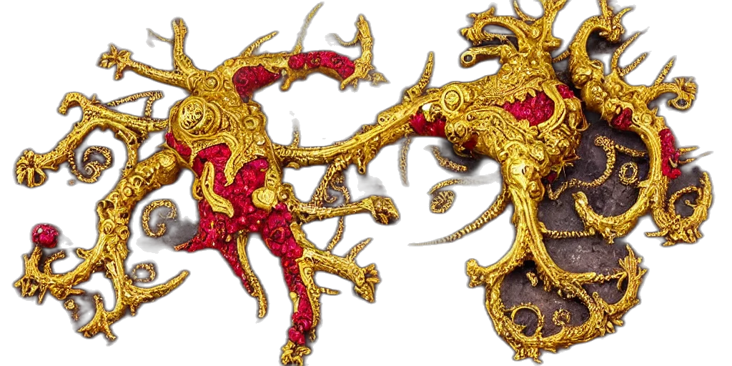 crown, jewelry, dragon, sword, 3d render, concept art, golden, large transparent PNG cut-out