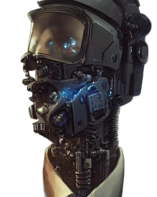 robot, mask, face, weapon, cyberpunk, concept art, 3d render, photorealistic transparent PNG cut-out