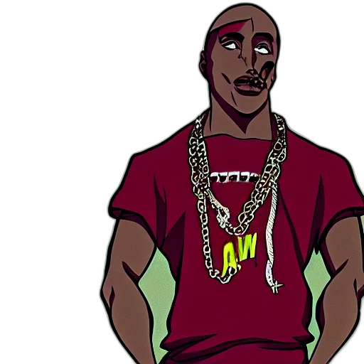 cartoon, concept art, comic book art, tupac transparent PNG cut-out