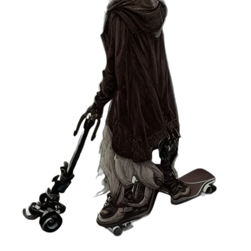 staff, dress, fantasy art, concept art, dark, earth tones, sad, skeleton transparent PNG cut-out