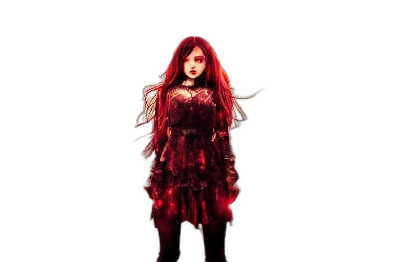 dress, concept art, comic book art, fantasy art, pixel art, red, dark, girl transparent PNG cut-out