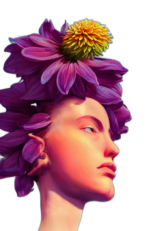 crown, flower, face, jewelry, photorealistic, 3d render, fantasy art, oil painting transparent PNG cut-out