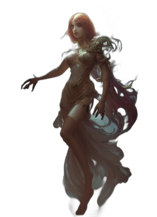 dress, concept art, fantasy art, comic book art, pixel art, underwater, dark, monochrome transparent PNG cut-out