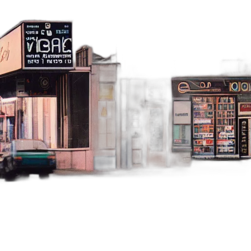 building, photorealistic, 3d render, concept art, pixel art, city street, neon lights, earth tones transparent PNG cut-out