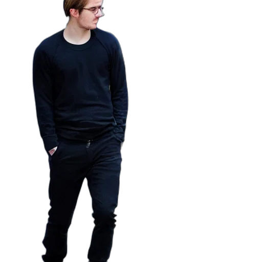 jacket, staff, shoes, concept art, 3d render, pixel art, dark, monochrome transparent PNG cut-out