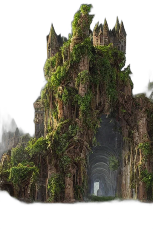 tree, building, concept art, fantasy art transparent PNG cut-out