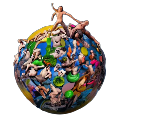 3d render, concept art, outer space, massive, modern, sculpture, desperate, people transparent PNG cut-out