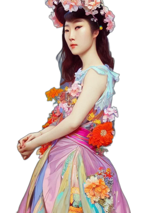 dress, photorealistic, oil painting, fantasy art, concept art, pastel, colorful, red transparent PNG cut-out