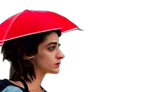 umbrella, hat, face, mask, photorealistic, 3d render, concept art, rain transparent PNG cut-out