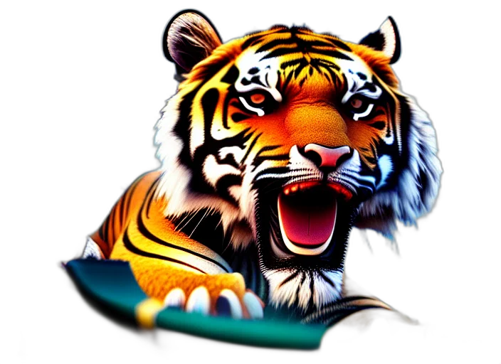 animal, 3d render, photorealistic, pixel art, fantasy art, film, still, tiger transparent PNG cut-out