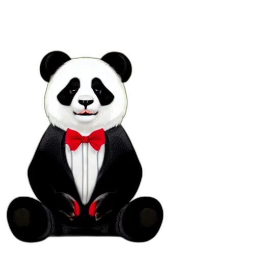 3d render, concept art, portrait, panda, wearing, black, suit, white transparent PNG cut-out