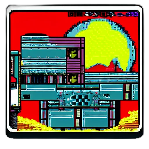 robot, building, pixel art, vaporwave, concept art, cyberpunk, outer space, fire transparent PNG cut-out