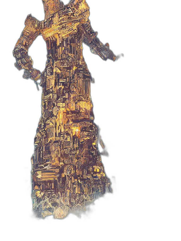 dress, staff, jewelry, sword, concept art, fantasy art, 3d render, pixel art transparent PNG cut-out