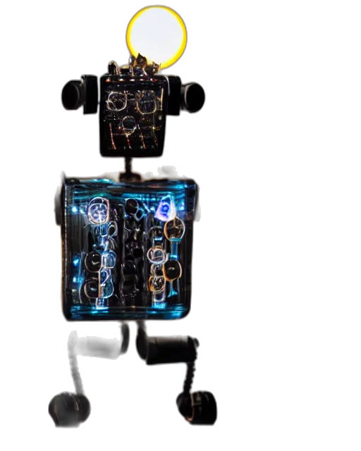 robot, staff, weapon, cyberpunk, concept art, 3d render, close, portrait transparent PNG cut-out