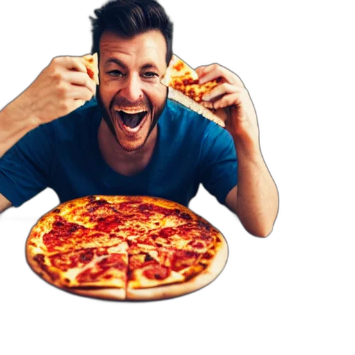 food, face, 3d render, photorealistic, pixel art, happy, man, eating transparent PNG cut-out