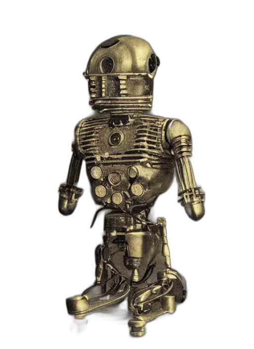 robot, staff, weapon, 3d render, concept art, old, wetplate, daguerreotype transparent PNG cut-out