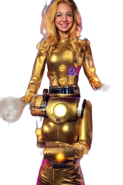 robot, staff, concept art, comic book art, 3d render, fantasy art, outer space, golden transparent PNG cut-out