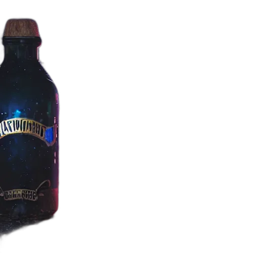 bottle, crown, 3d render, glass, dark, background, galaxies, planets transparent PNG cut-out