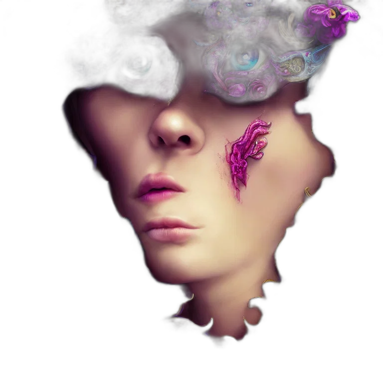face, mask, crown, creature, photorealistic, vaporwave, concept art, fantasy art transparent PNG cut-out