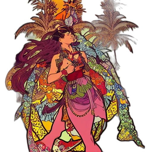 dress, umbrella, staff, concept art transparent PNG cut-out