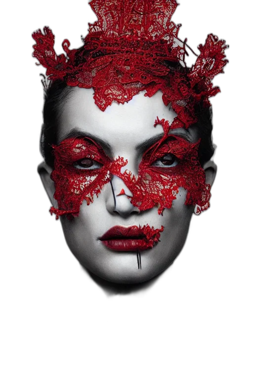 mask, face, crown, photorealistic, concept art, fantasy art, red, portrait transparent PNG cut-out