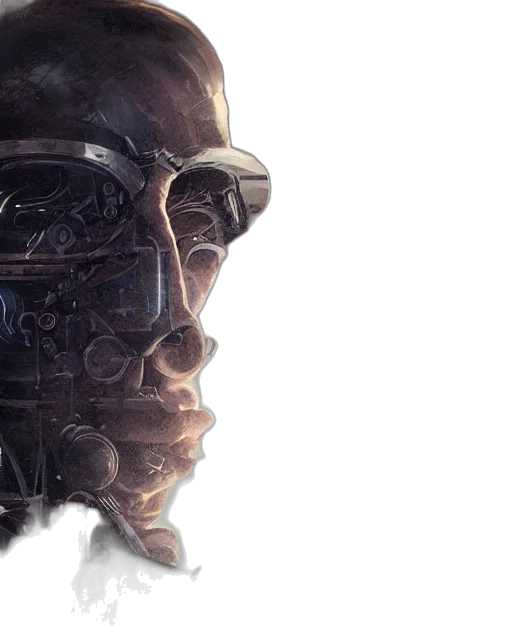 robot, face, cyberpunk, concept art, half, masked, rugged, laboratory transparent PNG cut-out