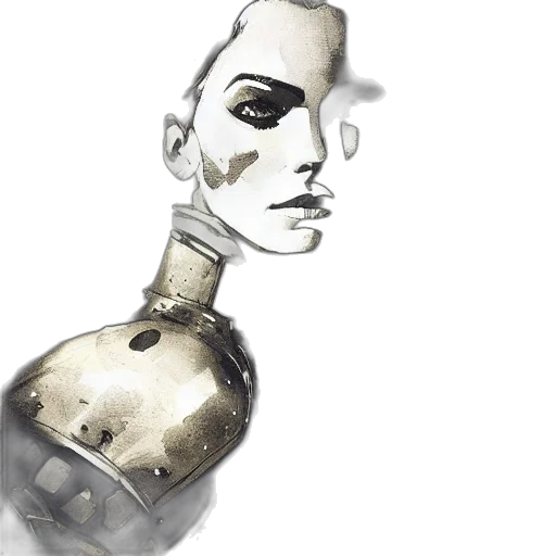 bottle, mask, robot, face, watercolor, concept art, comic book art, fantasy art transparent PNG cut-out