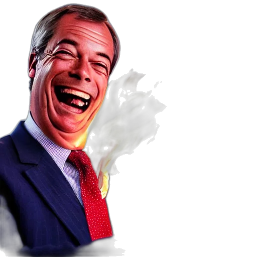 face, creature, mask, jacket, nigel, farage, laughing, holding transparent PNG cut-out