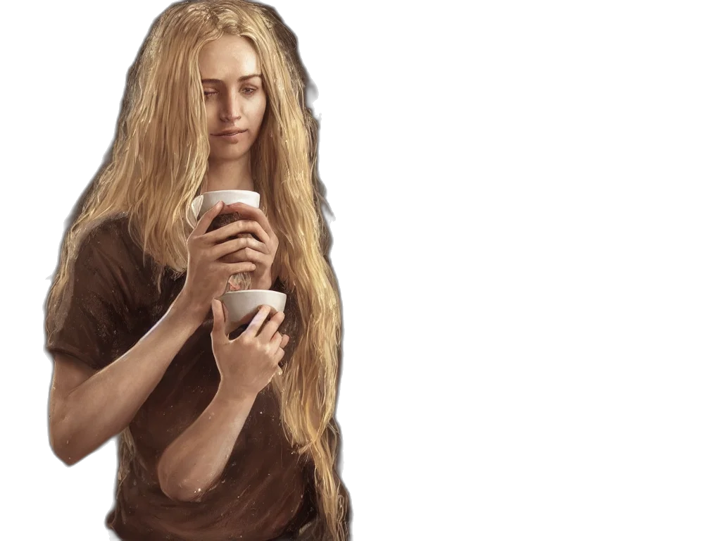 hair, face, staff, fantasy art transparent PNG cut-out
