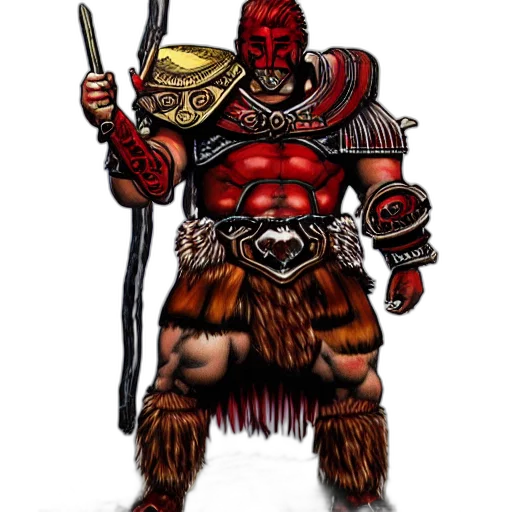 staff, concept art, fantasy art, comic book art, pixel art, red, bulky, muscular transparent PNG cut-out