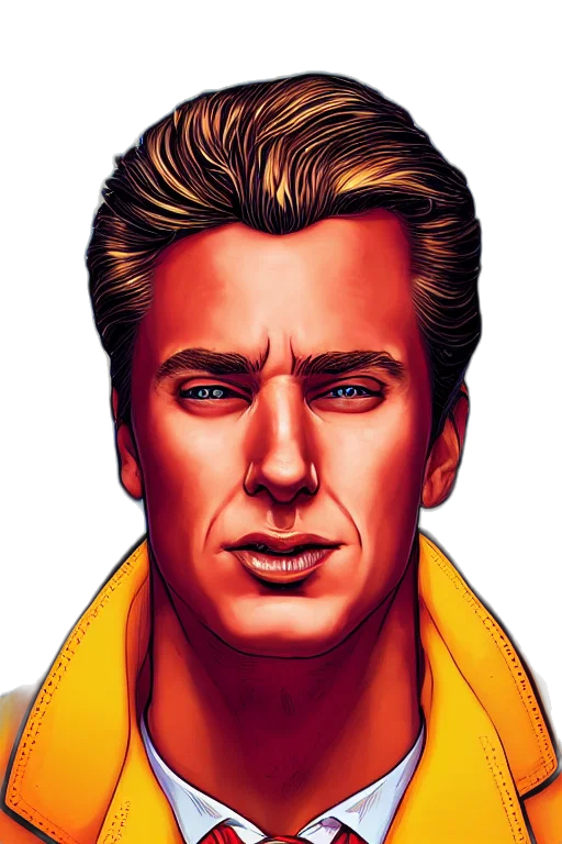 face, jacket, staff, comic book art, photorealistic, cartoon, concept art, portrait transparent PNG cut-out