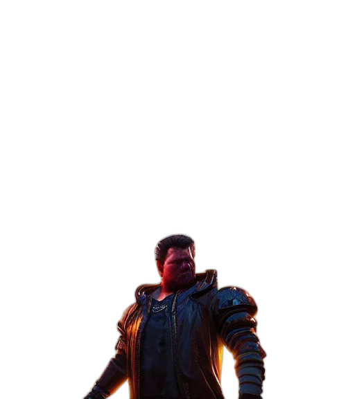 jacket, robot, weapon, face, concept art, 3d render, comic book art, cyberpunk transparent PNG cut-out