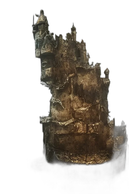 crown, sword, building, face, concept art, 3d render, fantasy art, watercolor transparent PNG cut-out