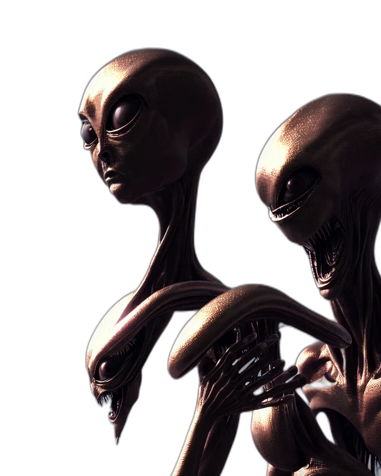 concept art, 3d render, outer space, epic, portrait, alien, metal, rings transparent PNG cut-out