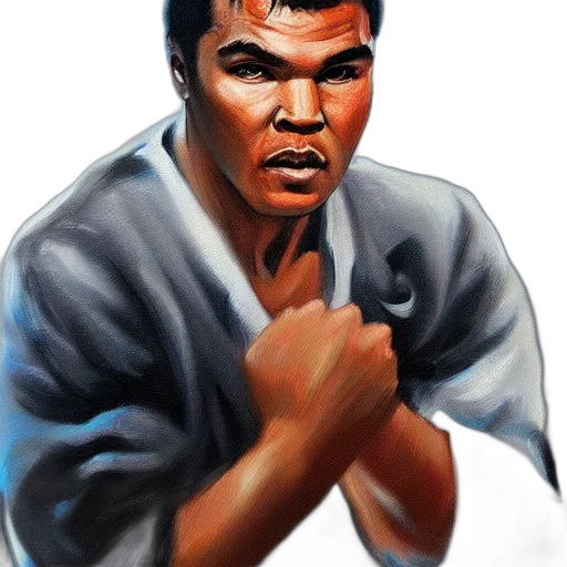 face, photorealistic, comic book art, oil painting, concept art, muhammad, ali, portrait transparent PNG cut-out
