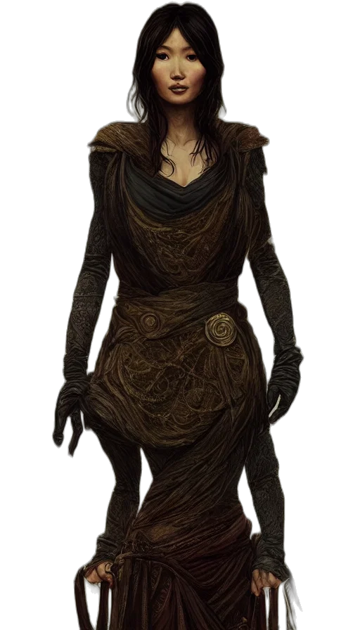 dress, creature, mask, staff transparent PNG cut-out