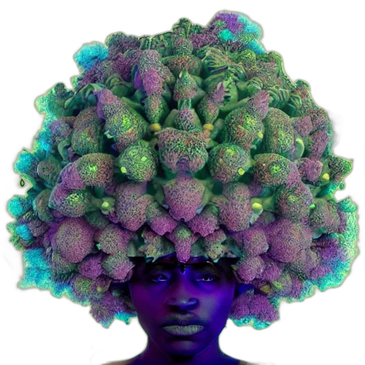 hair, hat, crown, tree, photorealistic, concept art, fantasy art, vaporwave transparent PNG cut-out