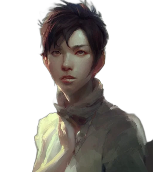 face, staff, jacket, robot, concept art, fantasy art, photorealistic, oil painting transparent PNG cut-out