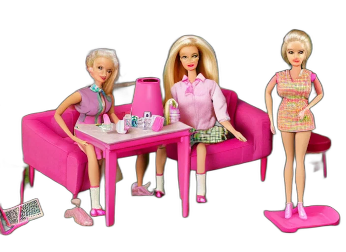 furniture, 3d render, twin, peaks, barbie, play, set, children transparent PNG cut-out