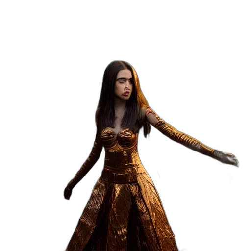dress, staff, hair, weapon transparent PNG cut-out