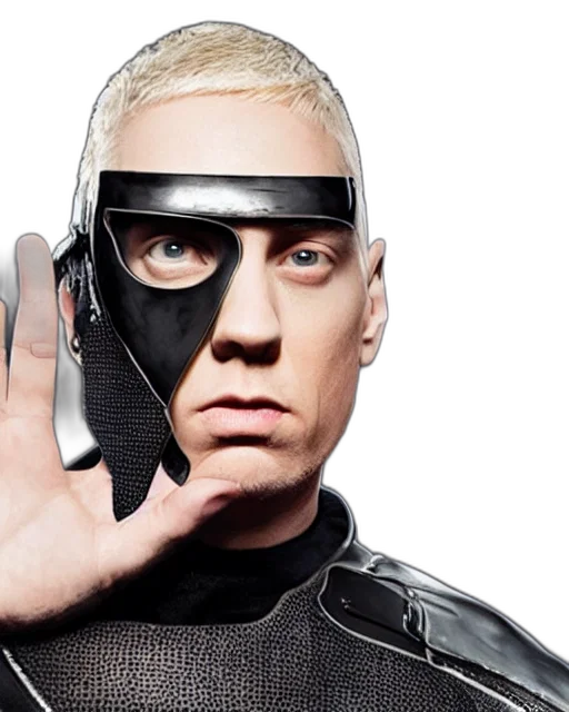 mask, robot, eminem, wearing, futuristic, armored, amber, eye transparent PNG cut-out