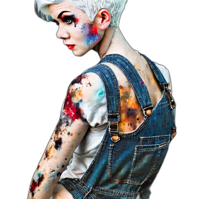 jacket, dress, face, cyberpunk, watercolor, photorealistic, concept art, colorful transparent PNG cut-out