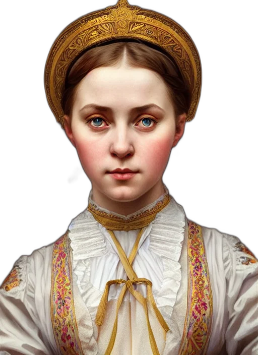 face, staff, crown, dress, photorealistic, oil painting, fantasy art, 3d render transparent PNG cut-out