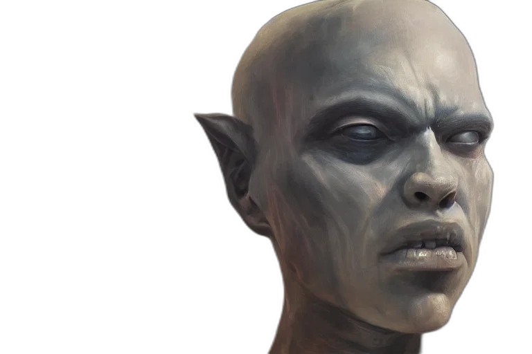 face, mask, creature, concept art, fantasy art, photorealistic, 3d render, dark transparent PNG cut-out