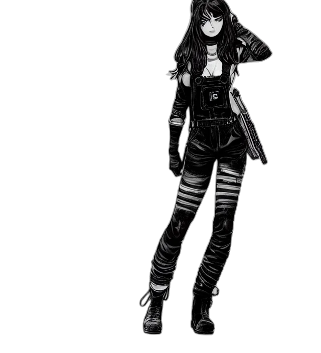 jacket, staff, weapon, concept art, cartoon, comic book art, pixel art, monochrome transparent PNG cut-out