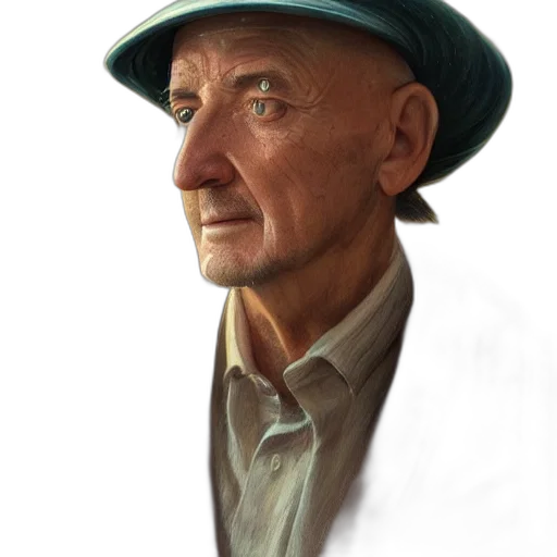 hat, face, staff, jacket, photorealistic, oil painting, concept art, watercolor transparent PNG cut-out