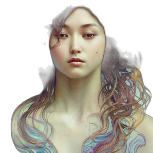 face, dragon, hair, fantasy art, photorealistic, oil painting, concept art, underwater transparent PNG cut-out