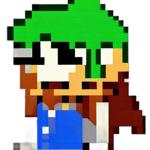 staff, robot, animal, pixel art, cartoon, anime, 3d render, green transparent PNG cut-out