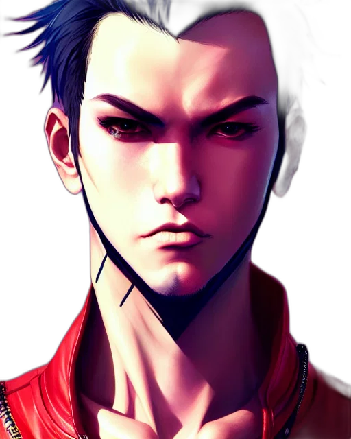 face, photorealistic, anime, concept art, fantasy art, red, blue, colorful transparent PNG cut-out
